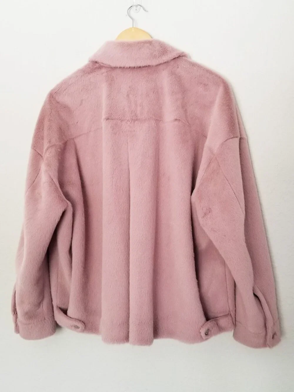 Free People We the Free Cozy Opal Swing Jacket in Pink Size S Faux Fur Teddy $98